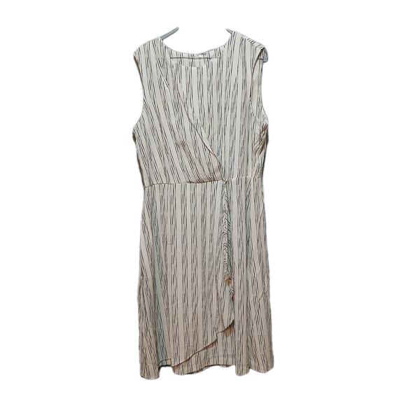 Calvin Klein Striped Dress Womens Size 10 Black Cream White Sleeveless Faux Wrap - Picture 1 of 8